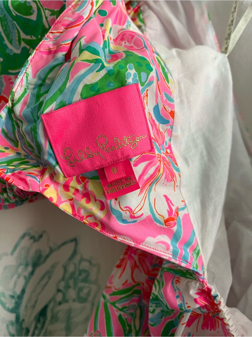 Lilly Pulitzer Pink Green Floral V-Neck Tiered Mini Dress - Picture 9 of 15
